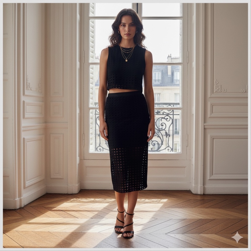 T Alexander Wang Crop Top Pencil Skirt Set Perforated Small Medium Baddie Goth